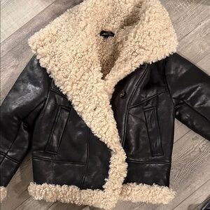 Lamarque Black and Cream Shearling Jacket